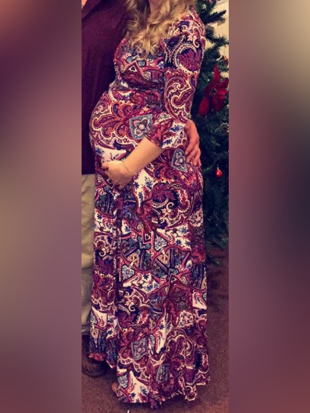 Paisley Print Long Sleeve Maternity Maxi Dress